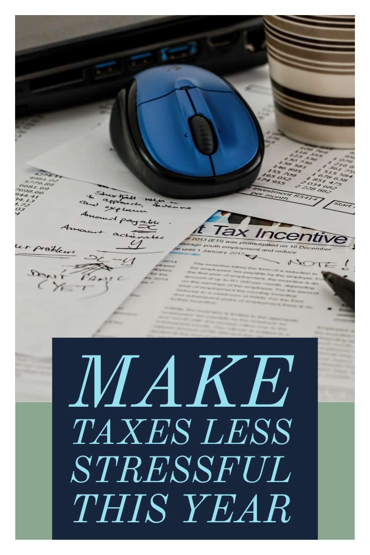 computer mouse and taxes with the words make taxes less stressful this year