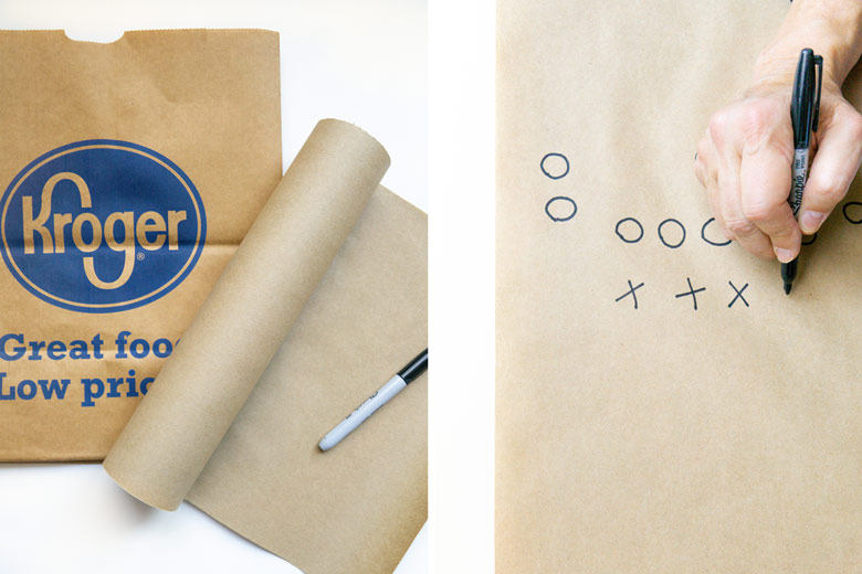 drawing a football player on craft paper for a table runner