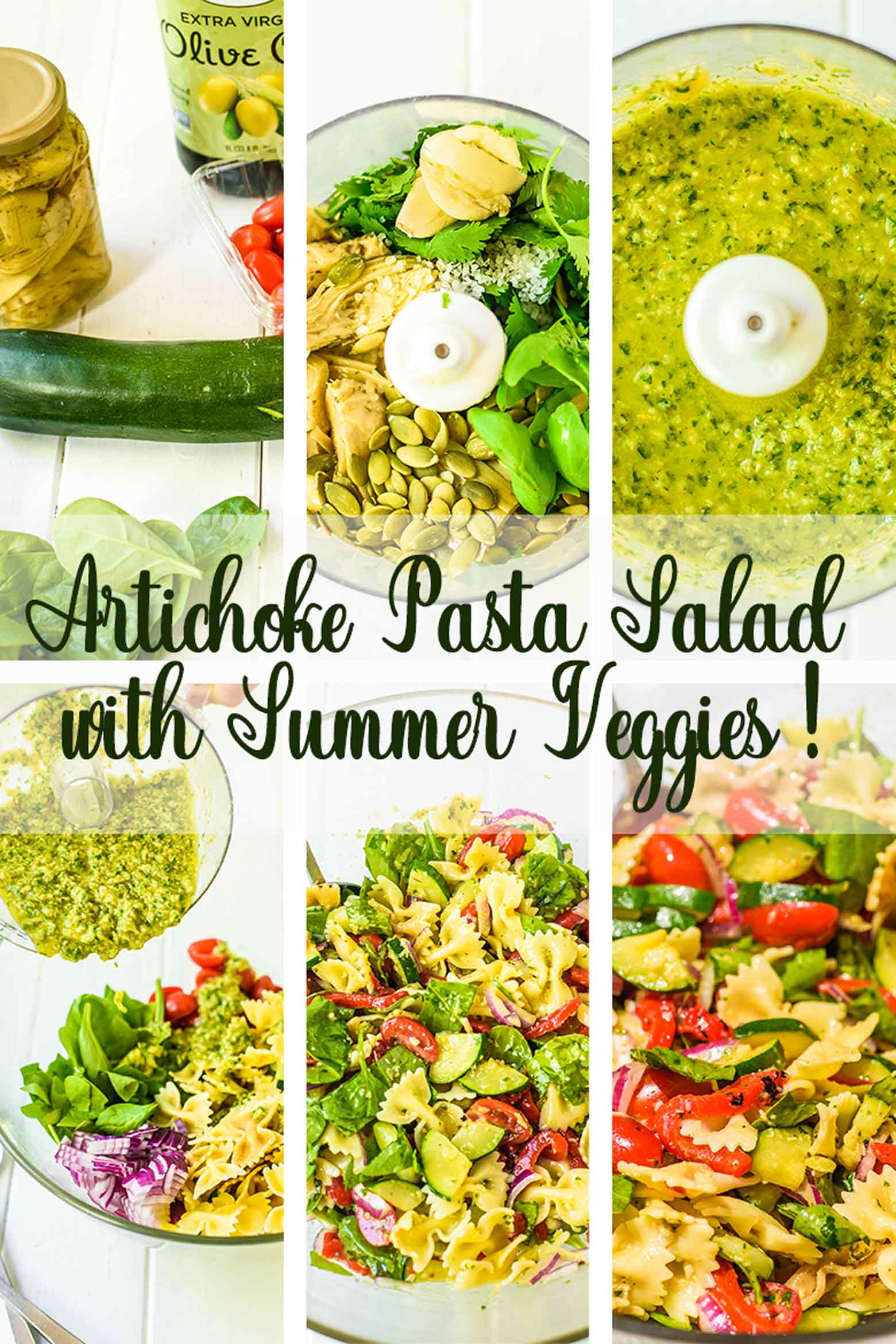 Assembling Homemade Pasta Salad with Artichokes and Summer Vegetables