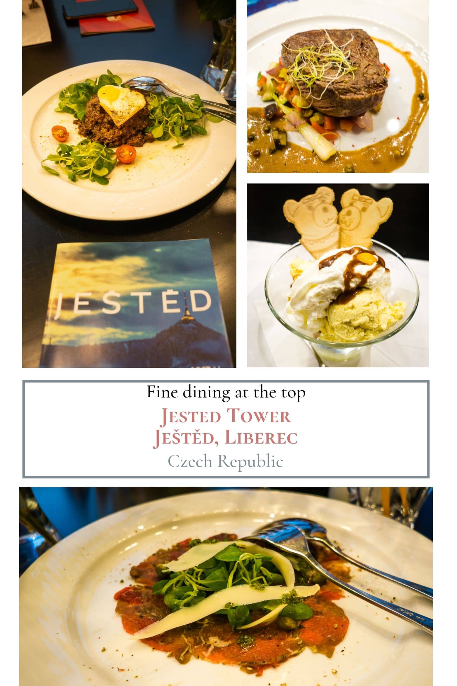 Selections from the Jested tower restaurant in a collage