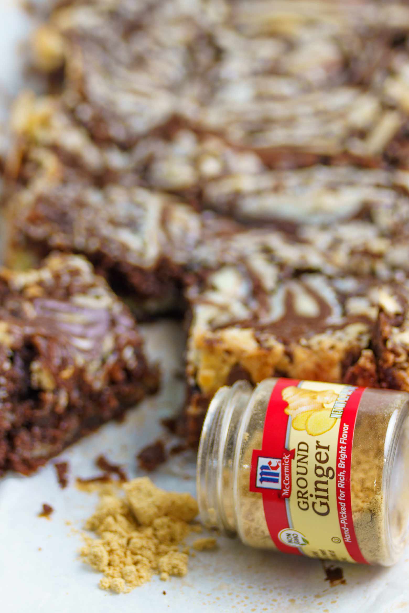 Ground ginger in chocolate ooey gooey bars for the holidays