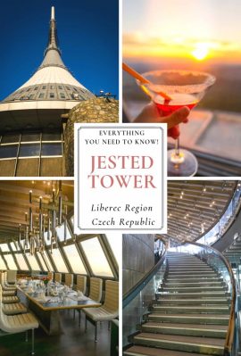 Jested Tower on Jested Mountain is a must see if visiting the Liberec region of the Czech Republic. This UFO shaped television transmission tower also boasts a first rate restaurant and hotel. The views are spectacular and not to be missed! 