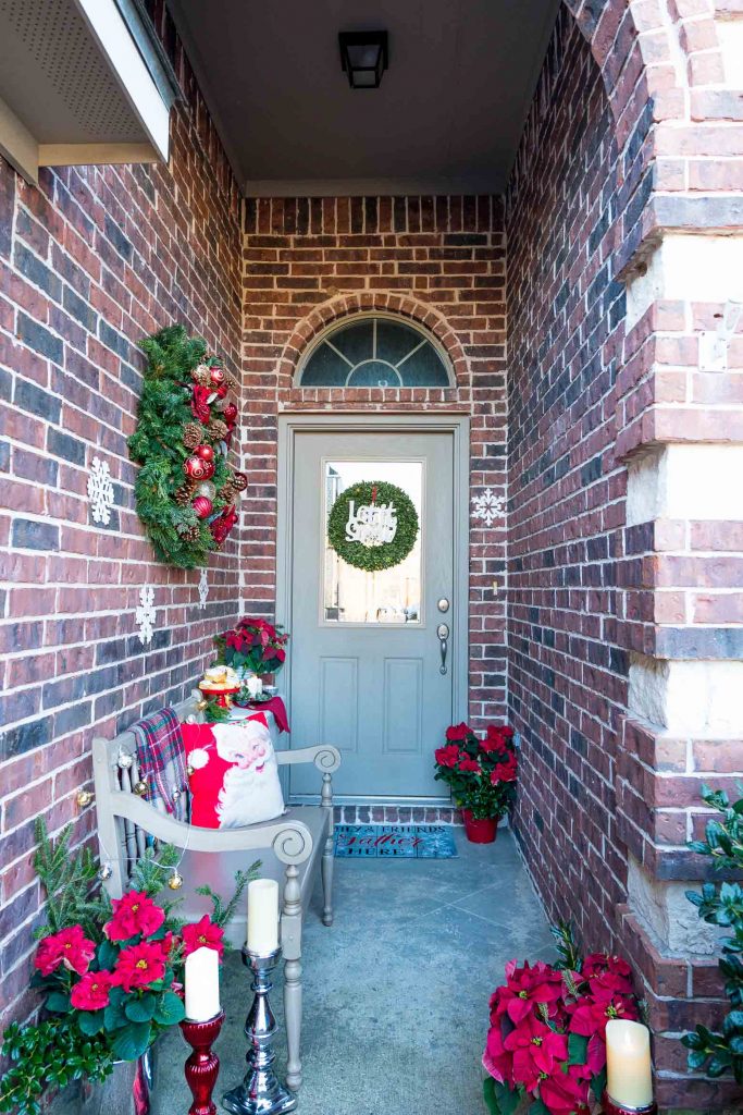 Long skinny covered entryway with holiday decor