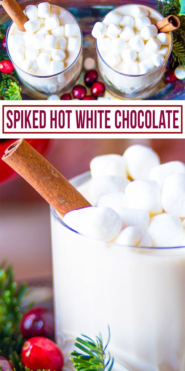 White hot chocolate can be served plain or spiked. Recipe features real white chocolate, cream, and a special sprinkling of winter spices. Stir in your favorite spirits like Bailey's Irish Cream, vodka, and even more to make the must luxurious holiday cocktail that your guests will love!  via @mrsmajorhoff