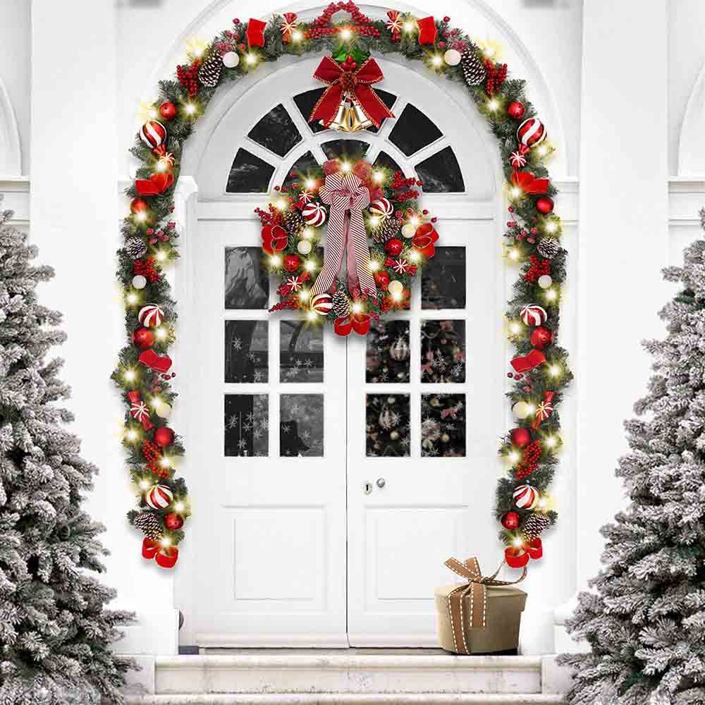 Valery Madelyn Pre-Lit Traditional Red and White Christmas Wreath