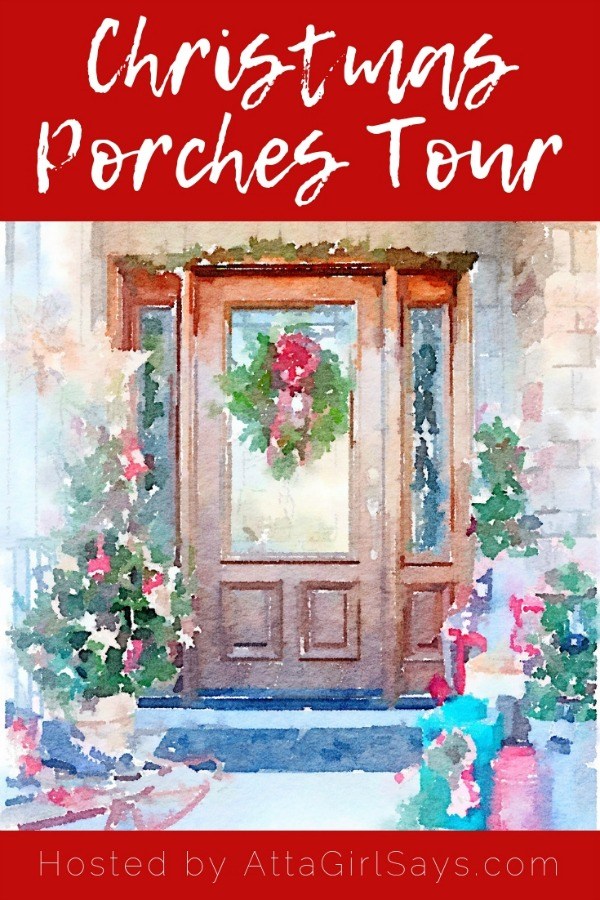 Watercolor front porch decorated for the holidays