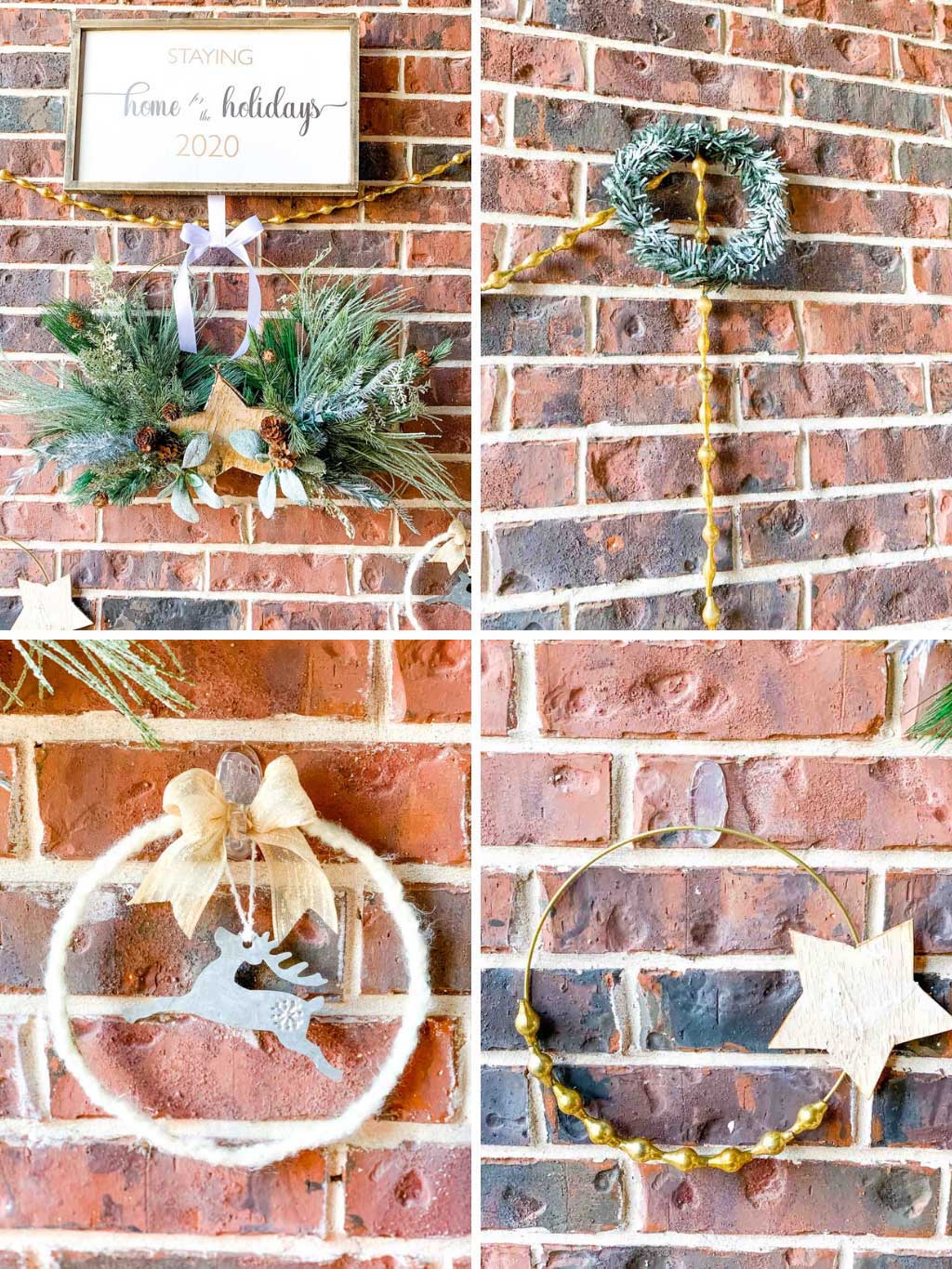 4 holiday wreaths with gold white and silver accents 