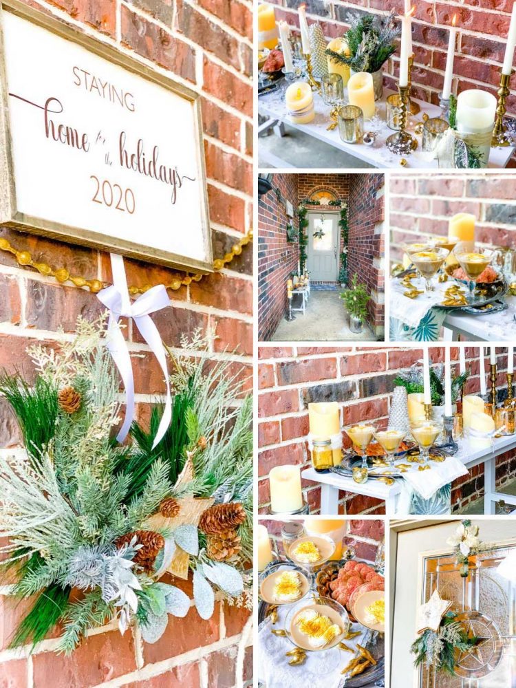 A collage of front porch Christmas decor