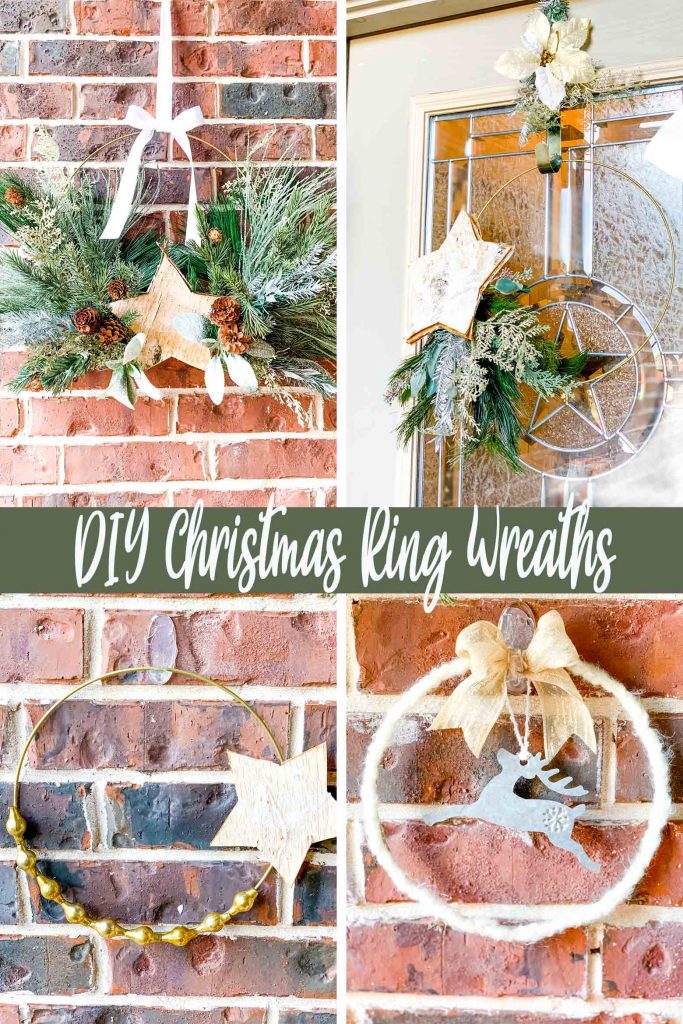 4 modern hoop ring wreaths decorated for Christmas