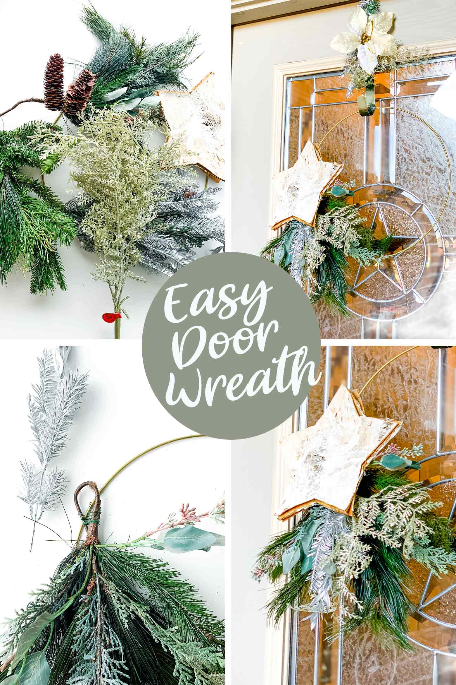 easy door wreath with a metal hoop and a few floral stems