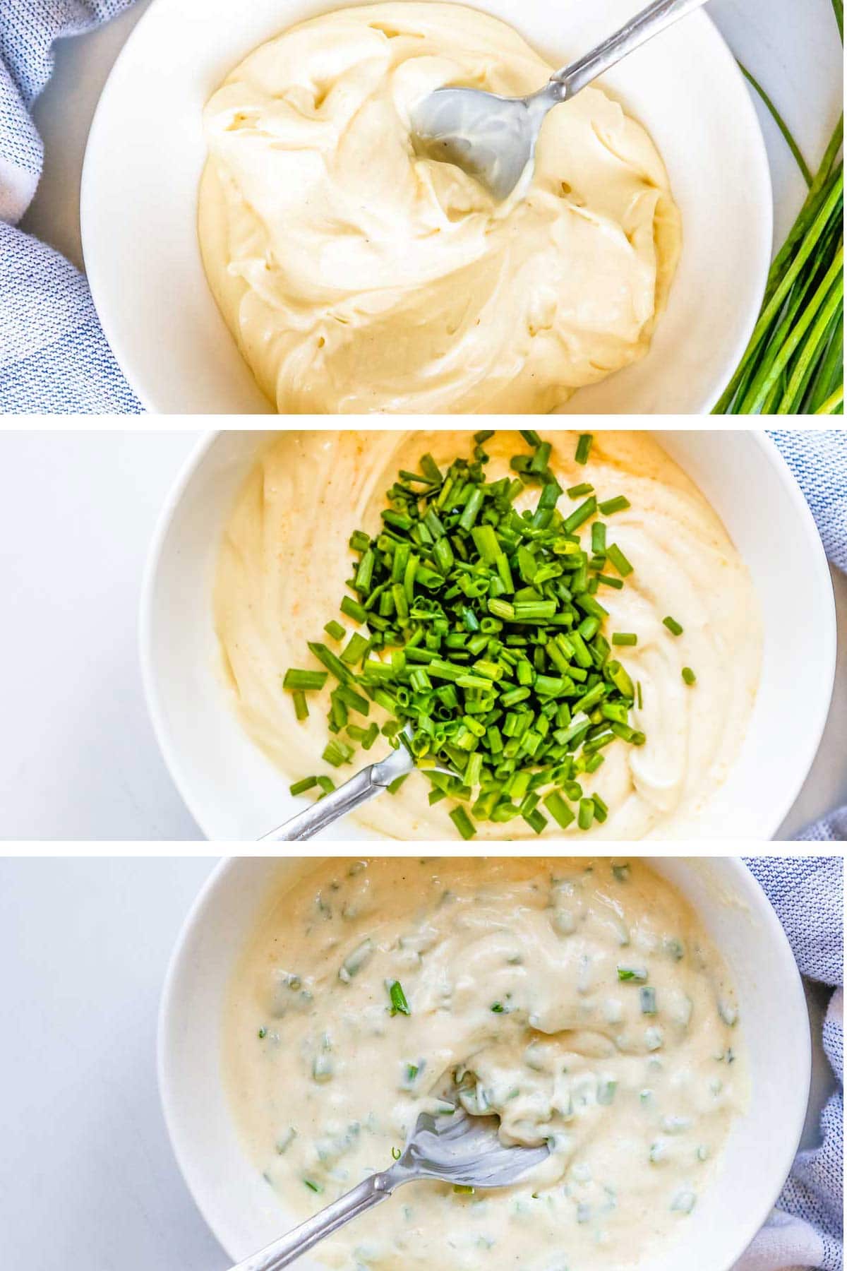 a collage of the steps to make homemade garlic aioli. 