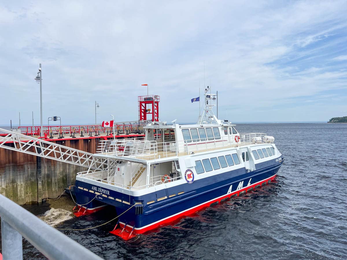 a smaller croisières AML boat docked